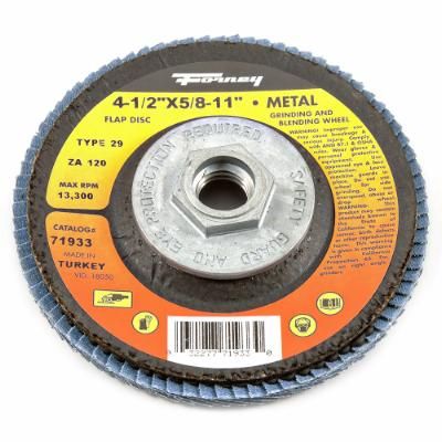 FLAP DISC, TYPE 29 (DESIGNED FOR GRINDING AND FINISHING), 4-1/2 IN X 5/8 IN-11, ZA120