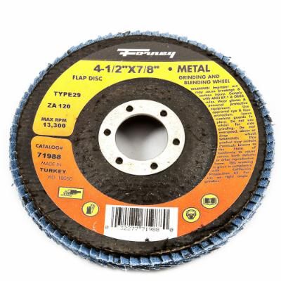 FLAP DISC, TYPE 29 (DESIGNED FOR GRINDING AND FINISHING), 4-1/2 IN X 7/8 IN, ZA120
