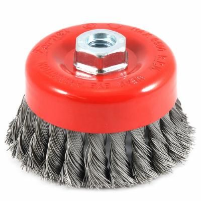 CUP BRUSH, KNOTTED, 4 IN X .020 IN X 5/8 IN-11 ARBOR