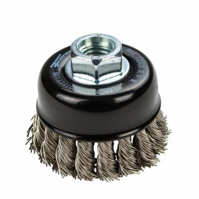 COMMAND PRO CUP BRUSH, KNOTTED, STAINLESS STEEL, 2-3/4 IN X .020 IN X 5/8 IN-11