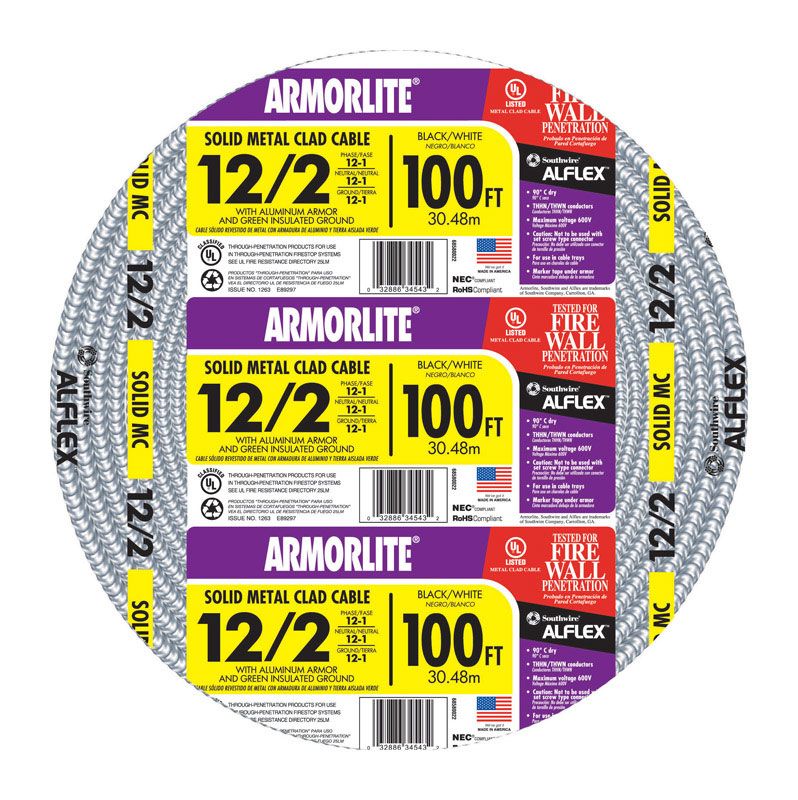 Southwire Armorlite 100 ft. 12/2 Solid Aluminum Armored MC Cable