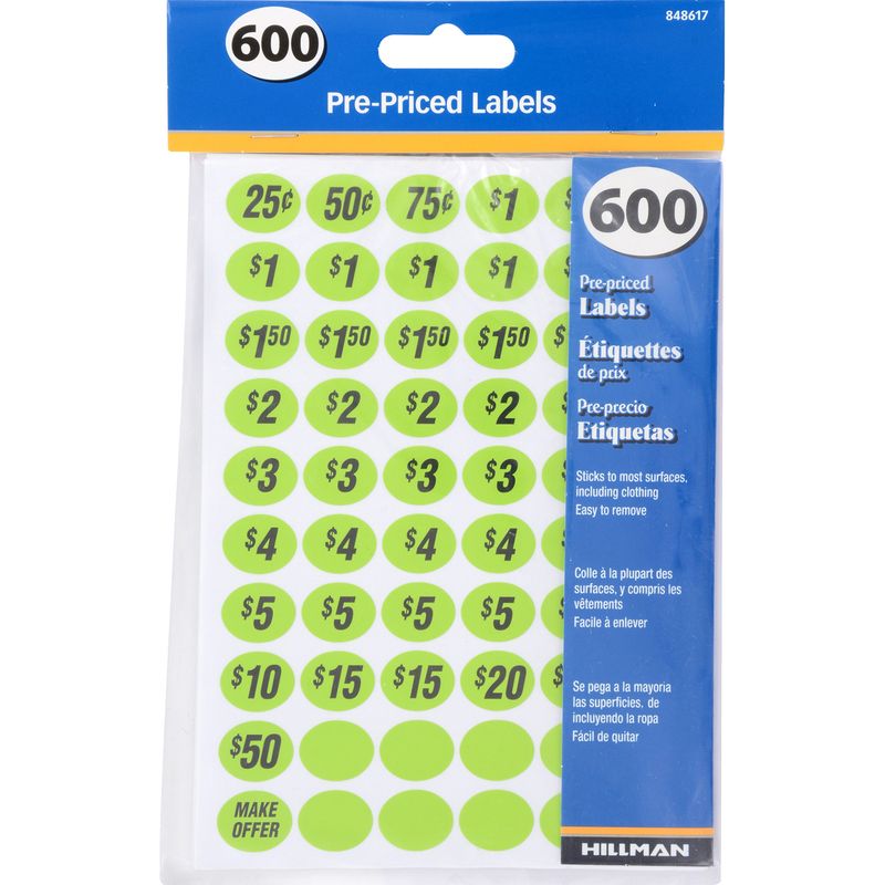 PREPRCE LABELS GRN 600PK