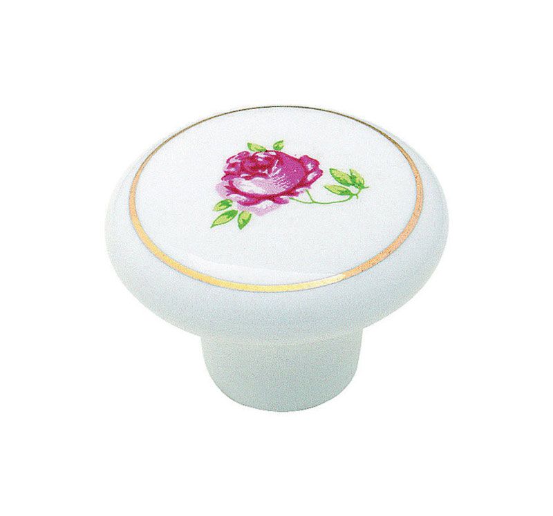 KNOB 1.5"RND WHT W/ROSE