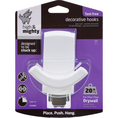 HIGH & MIGHTY DECORATIVE DOUBLE HOOK WHITE PLASTIC RECTANGLE (20LB)