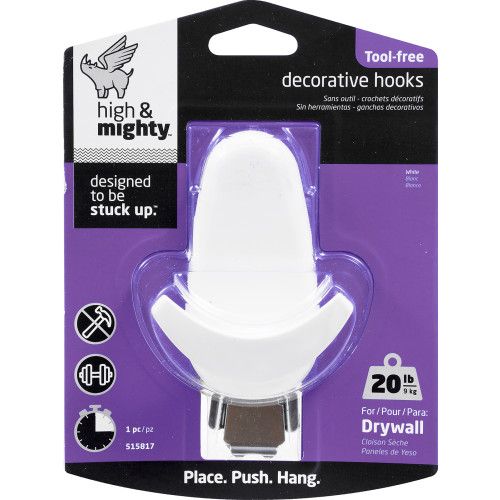 HIGH & MIGHTY DECORATIVE DOUBLE HOOK WHITE PLASTIC OVAL (20LB)