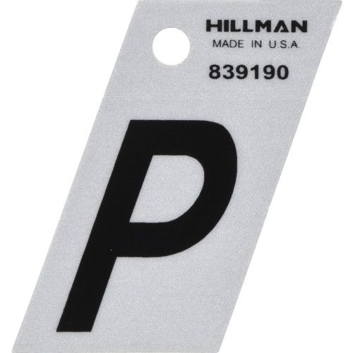 HILLMAN ADHESIVE LETTER P BLACK AND SILVER REFLECTIVE (1.5")