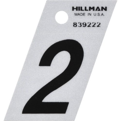 HILLMAN ADHESIVE HOUSE NUMBER 2 BLACK AND SILVER REFLECTIVE (1.5")