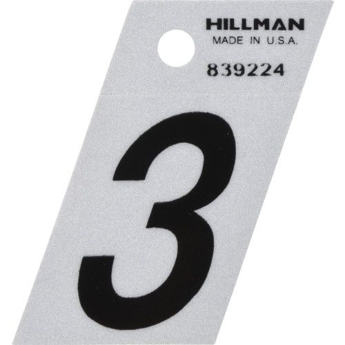 HILLMAN ADHESIVE HOUSE NUMBER 3 BLACK AND SILVER REFLECTIVE (1.5")