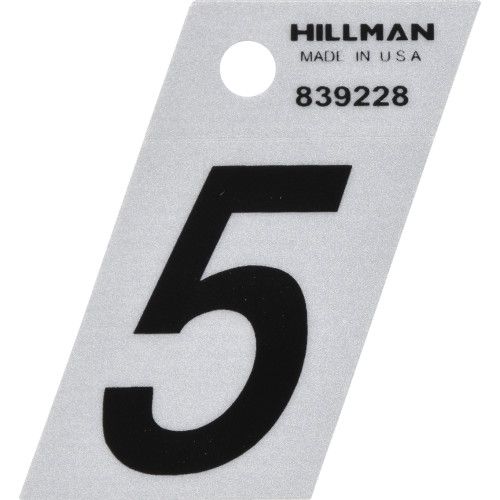 HILLMAN ADHESIVE HOUSE NUMBER 5 BLACK AND SILVER REFLECTIVE (1.5")