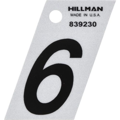 HILLMAN ADHESIVE HOUSE NUMBER 6 BLACK AND SILVER REFLECTIVE (1.5")