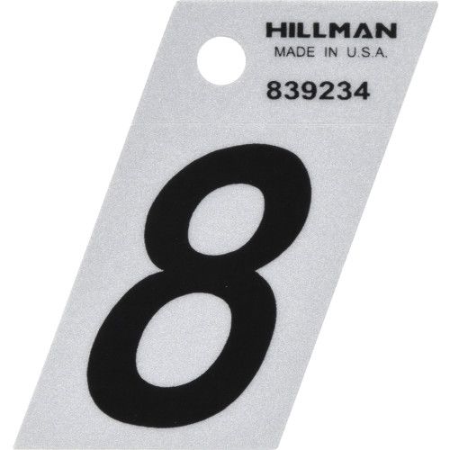 HILLMAN ADHESIVE HOUSE NUMBER 8 BLACK AND SILVER REFLECTIVE (1.5")