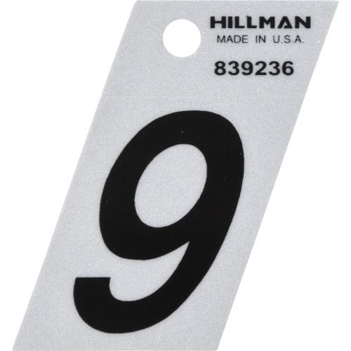 HILLMAN ADHESIVE HOUSE NUMBER 9 BLACK AND SILVER REFLECTIVE (1.5")