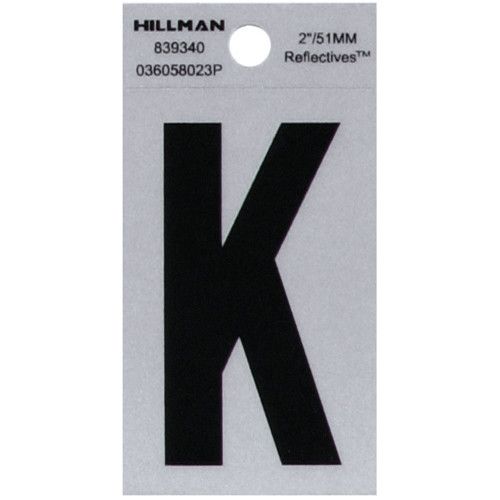 HILLMAN ADHESIVE LETTER K BLACK AND SILVER REFLECTIVE (2")