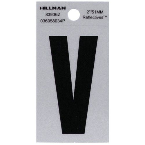 HILLMAN ADHESIVE LETTER V BLACK AND SILVER REFLECTIVE (2")