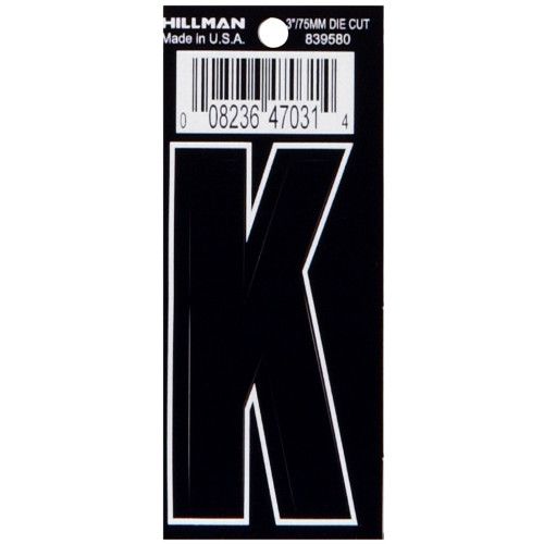 HILLMAN ADHESIVE NARROW LETTER K BLACK (3")