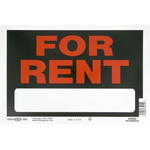 HILLMAN FOR RENT SIGN BLACK AND RED (8" X 12")