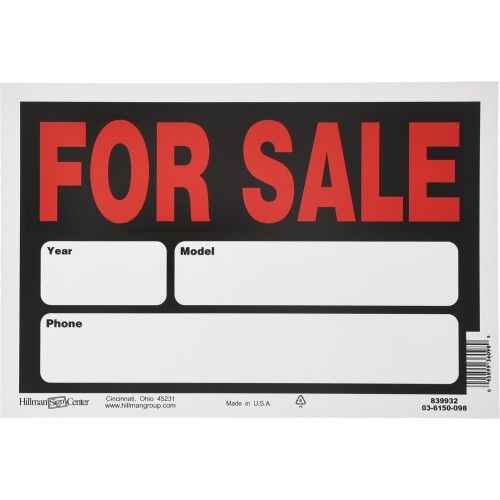 HILLMAN AUTOMOBILE FOR SALE SIGN BLACK AND RED (8" X 12")