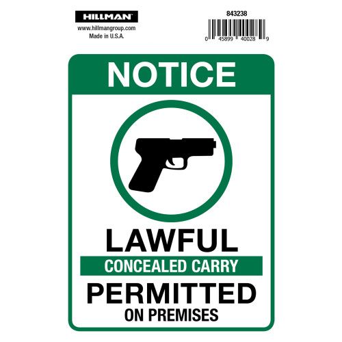 HILLMAN ADHESIVE CONCEALED CARRY PERMITTED SIGN (10" X 14")