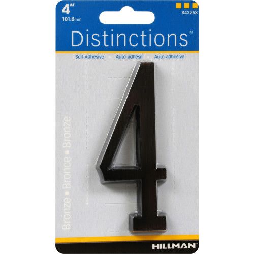 DISTINCTIONS ADHESIVE HOUSE NUMBER 4 BRONZE (4")