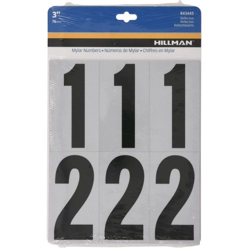 HILLMAN ADHESIVE HOUSE NUMBER PACK BLACK AND SILVER REFLECTIVE (3")