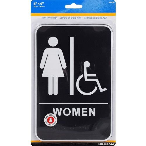 HILLMAN WOMEN'S HANDICAPPED RESTROOM SIGN WITH BRAILLE (6" X 9")