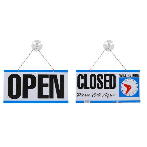HILLMAN TWO-SIDED OPEN / CLOSED SIGN WITH CLOCK (6" X 12")