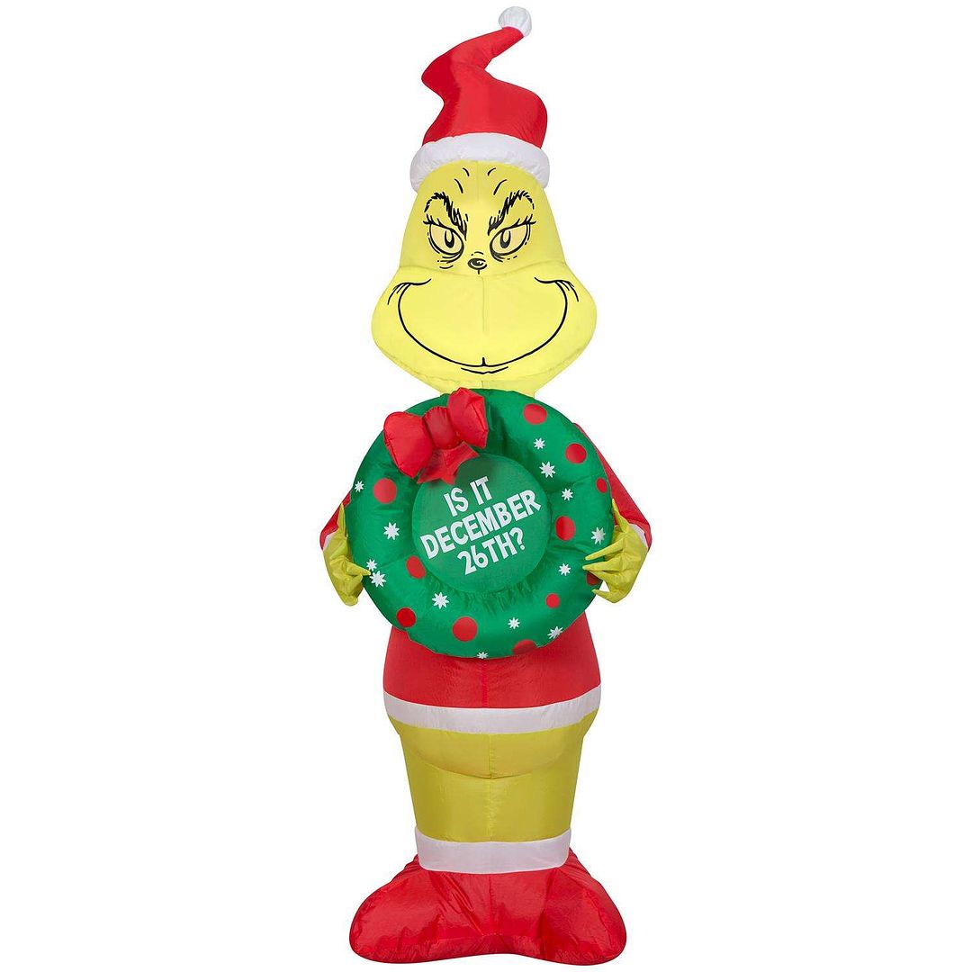 Gemmy Airblown LED Grinch Holding Wreath 4 ft. Inflatable