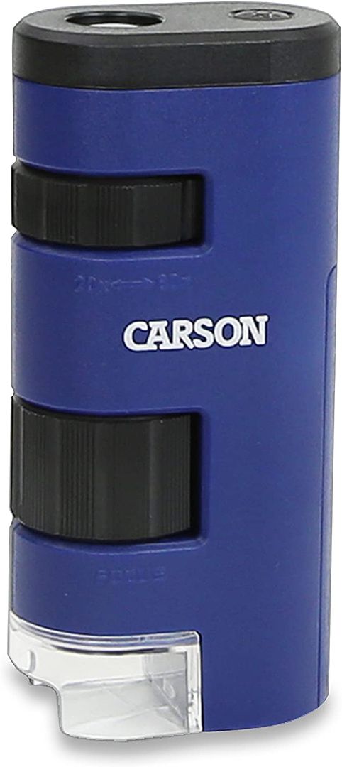 CARSON POCKET MICRO 20X-60X LED LIGHTED ZOOM FIELD MICROSCOPE WITH ASPHERIC LENS SYSTEM
