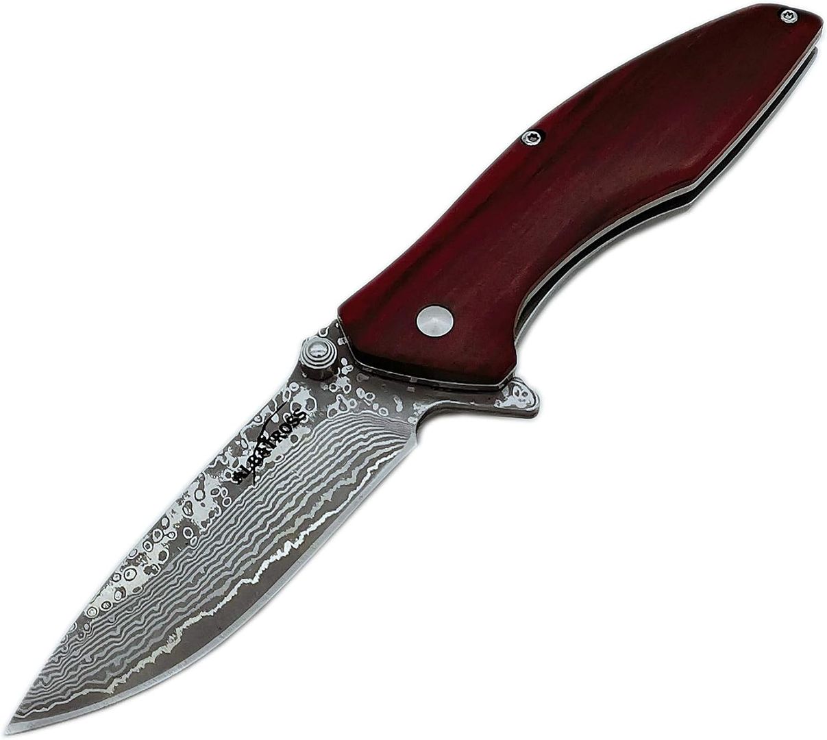 ALBATROSS Pocket Knife Red sandalwood 7.25" Modern Damascus Steel Knife Frame Lock Folding Knife