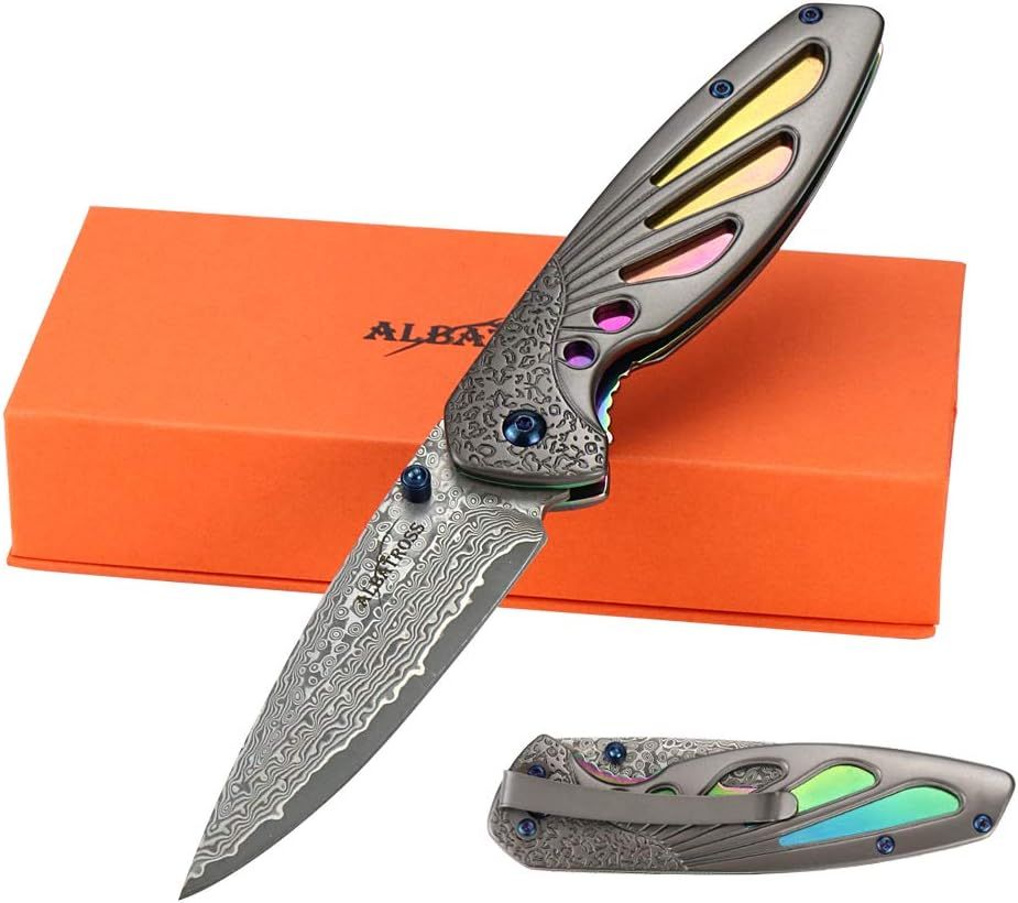 ALBATROSS HGDK026 Practical Sharp Modern Damascus Steel Folding Pocket Knife with Liner Lock