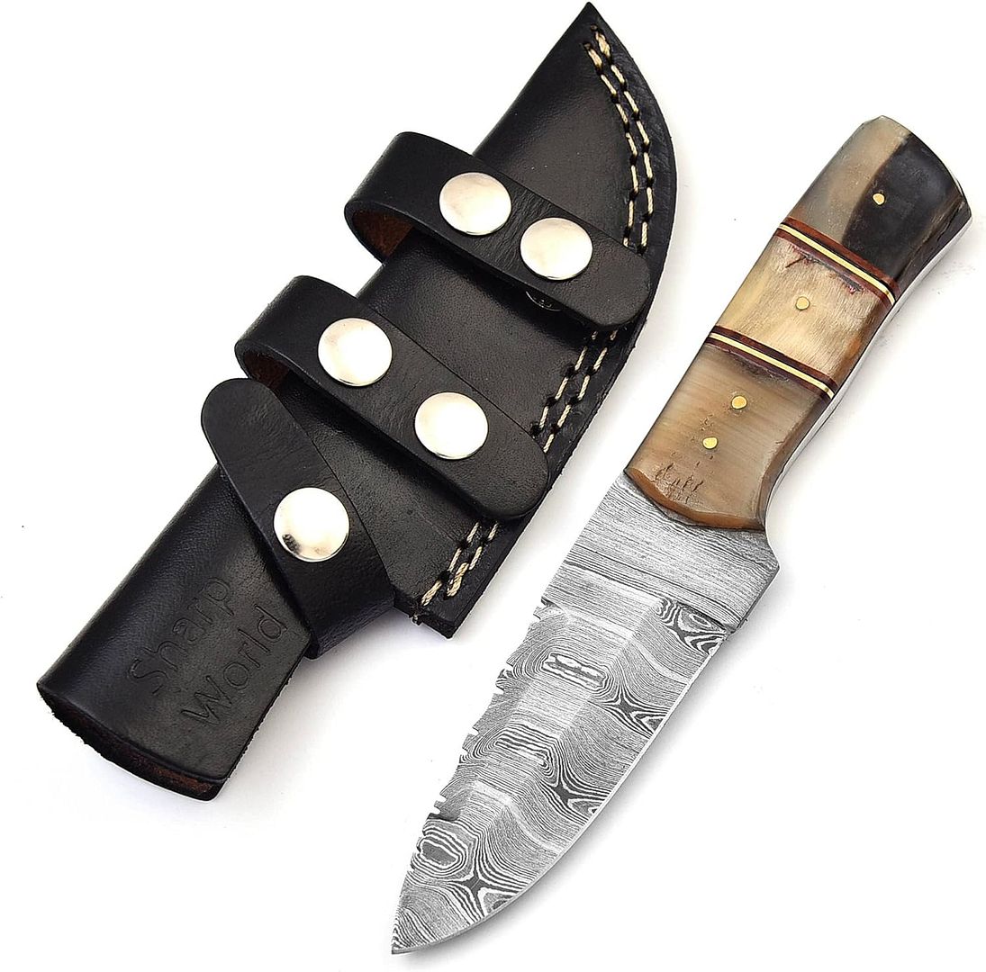 Beautiful Damascus Knife Made of Remarkable Damascus Steel and Exotic Handle -Best Hunting Knife with Sheath TJ102