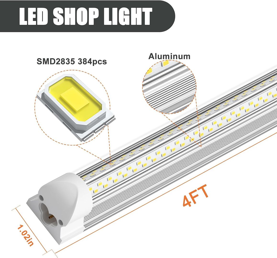 ONLYLUX 4ft led Shop Light - 45W 6750lm 5000K 4 Foot V Shape Integrated T8 led Lights,Linkable Shop Lights 48" T8 Garage Lights