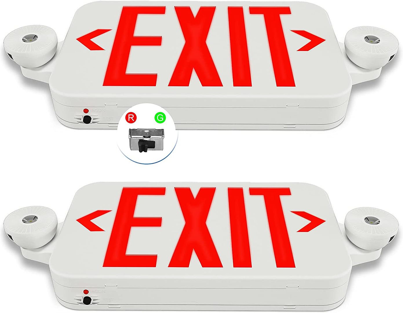 LEDIARY 2 PACK EXIT SIGN WITH EMERGENCY LIGHTS, RED AND GREEN EXIT SIGN COLOR CHANGEABLE, UL CERTIFIED, BATTERY BACKUP AND TWO LED ADJUSTABLE HEAD, EXIT…