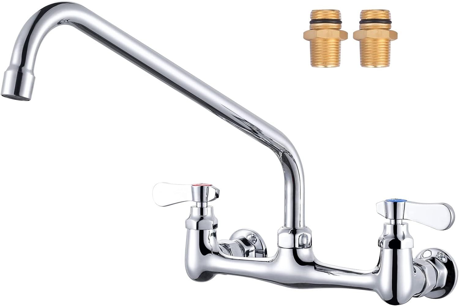 iVIGA Commercial Sink Faucet with 14 in Swivel Spout, 8 in Center Wall Mount Kitchen Faucet, Dual Handles Brass Utility Sink Faucet for Laundry Room Restaurant Compartment Sink, Polish Chrome