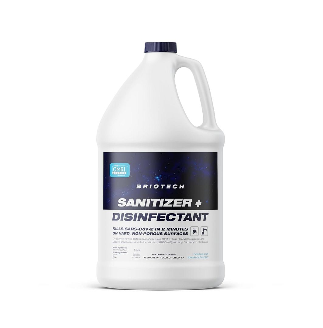 BRIOTECH Sanitizer Disinfectant Hypochlorous Spray, Kills 99.99% of Viruses & Bacteria, Eliminate Odor, Gentle for Nurseries & Play Rooms, Food Contact Surface Sanitizer Gallon