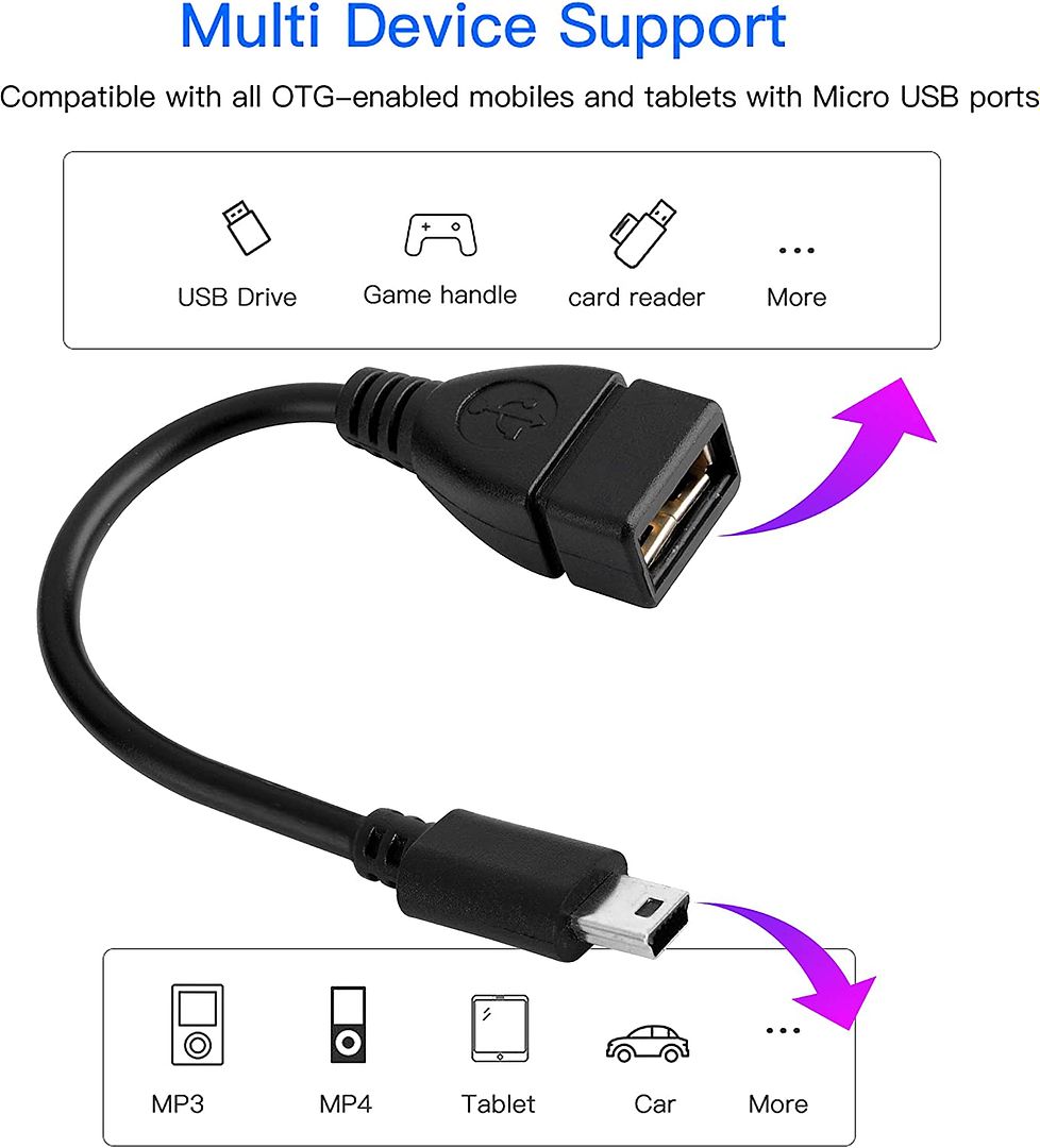 SAITECH IT Mini USB OTG Cable for Digital Cameras - USB A Female to Mini USB B 5 Pin Male Adapter Cable