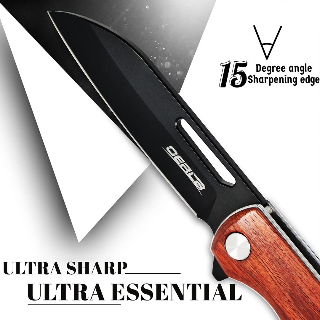 OERLA Knight EDC Folding Pocket Knife 4" D2 Steel Blade with Rosewood Handle