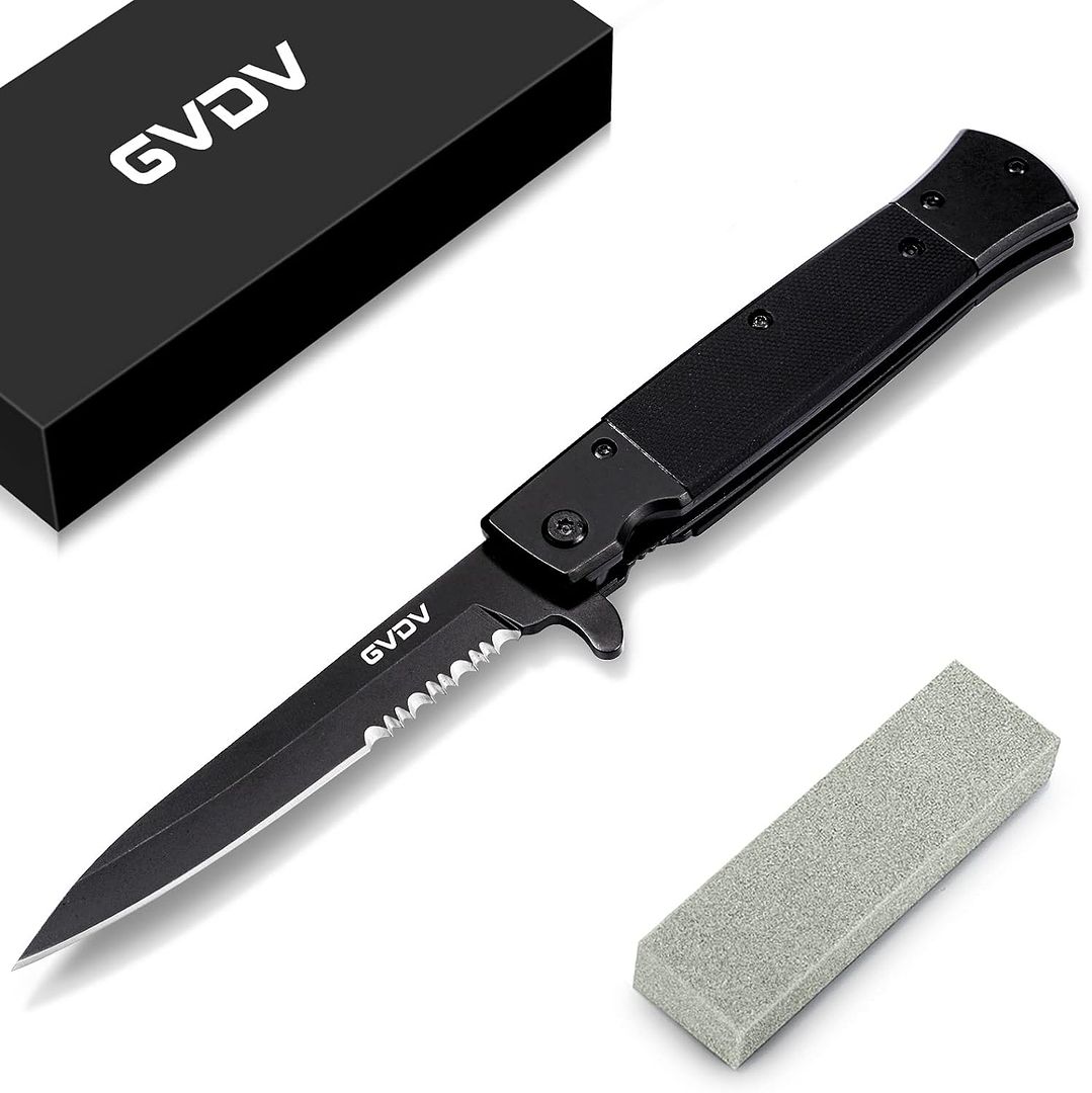 GVDV Folding Pocket Knife with G10 Handle, 7CR17 Stainless Steel EDC Knife with Safety Liner Lock, Hunting Camping Hiking Fishing Knife