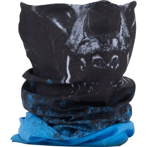 GORILLA GRIP 6-IN-1 FACE MASK, BLACK AND BLUE WITH SKULL