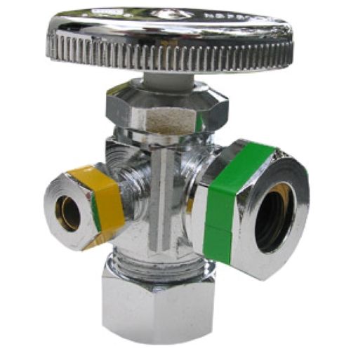 5/8" COPPER COMPRESSION INLET X 1/2" IRON PIPE OUTLET, 1/4" COMPRESSION OUTLET, 3-WAY ANGLE STOP