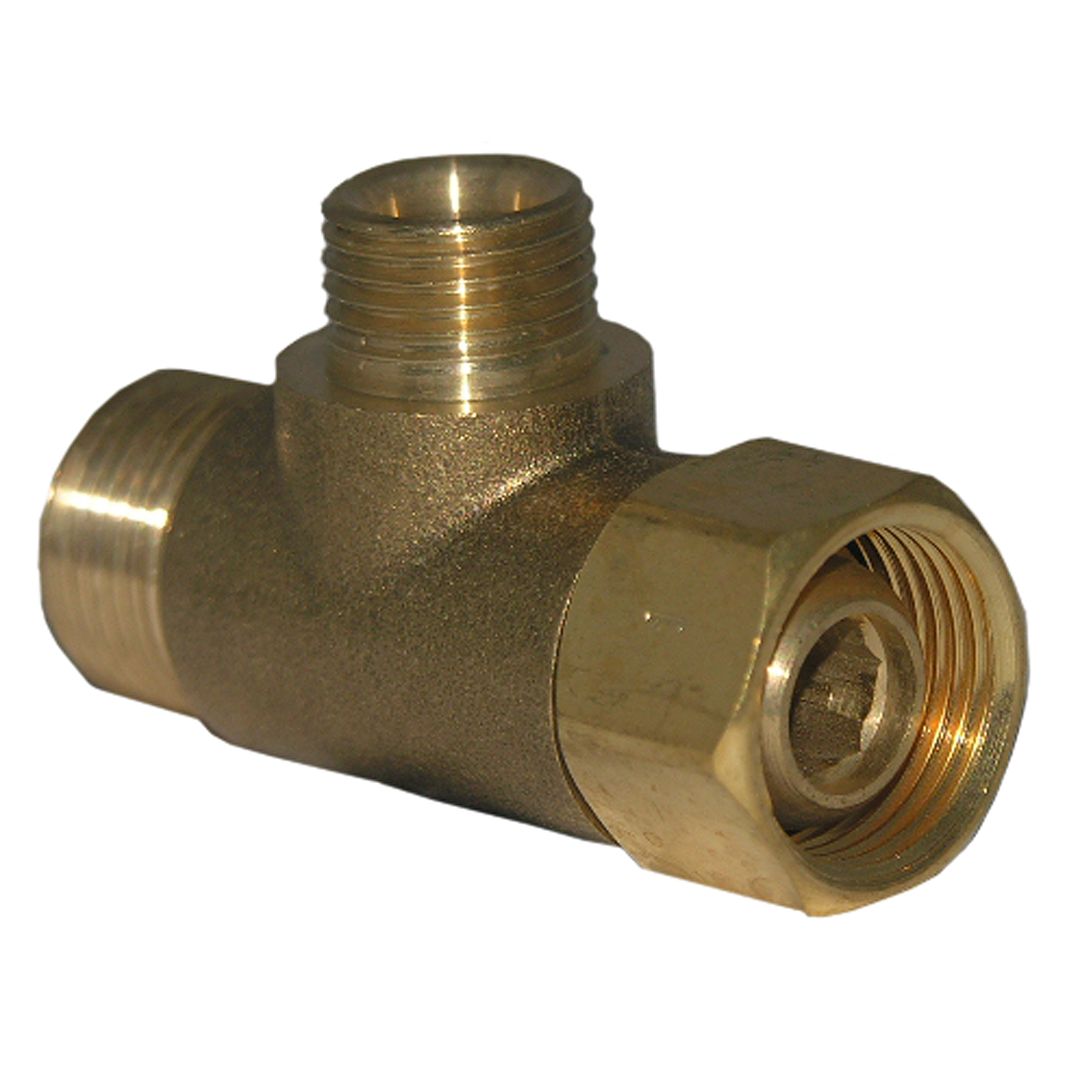 3/8" FEMALE COMPRESSION INLET X 3/8" COMPRESSION OUTLET 1/4" COMPRESSION OUTLET ANGLE TEE STOP
