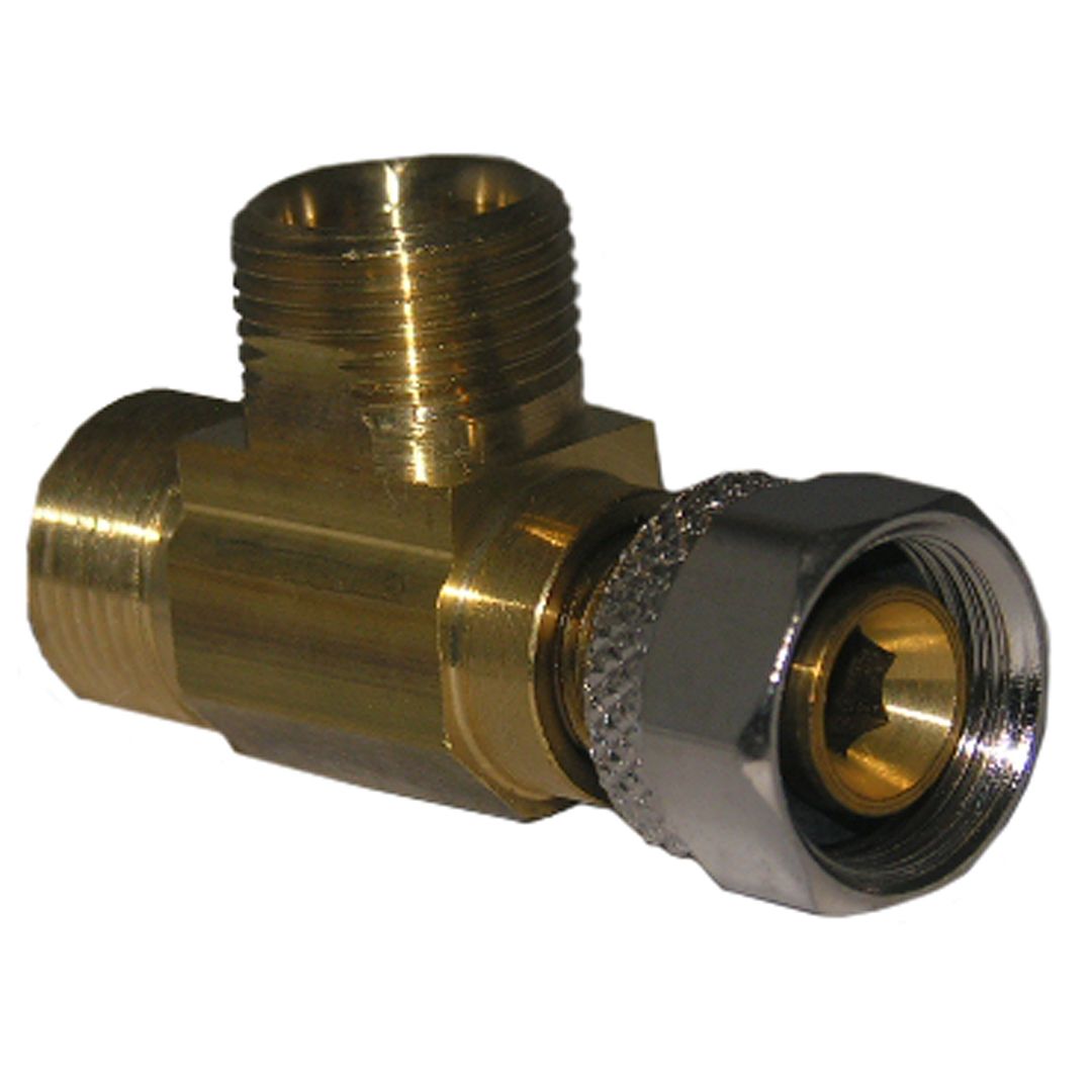3/8" FEMALE COMPRESSION INLET X 3/8" COMPRESSION OUTLET 3/8" COMPRESSION OUTLET ANGLE TEE STOP