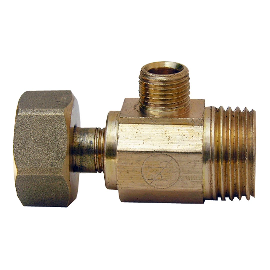1/2" IRON PIPE INLET X 1/2" IRON PIPE OUTLET, 1/4" COMPRESSION OUTLET, ANGLE STOP TEE