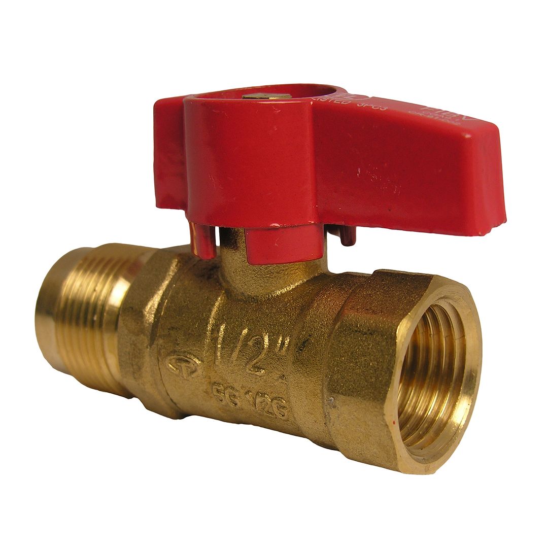 BRASS STRAIGHT GAS BALL VALVE 15/16" FLARE X 1/2" FEMALE PIPE THREAD INLET