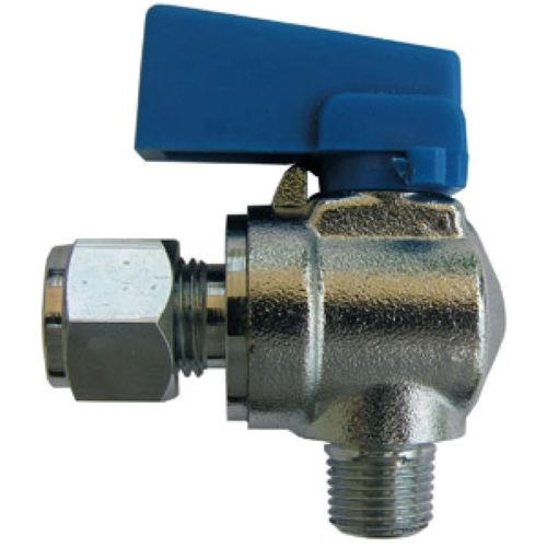 ANGLE MINI BALL VALVE WITH 1/4-INCH COMPRESSION X 1/8-INCH MALE IRON PIPE THREAD, CHROME PLATED BRASS