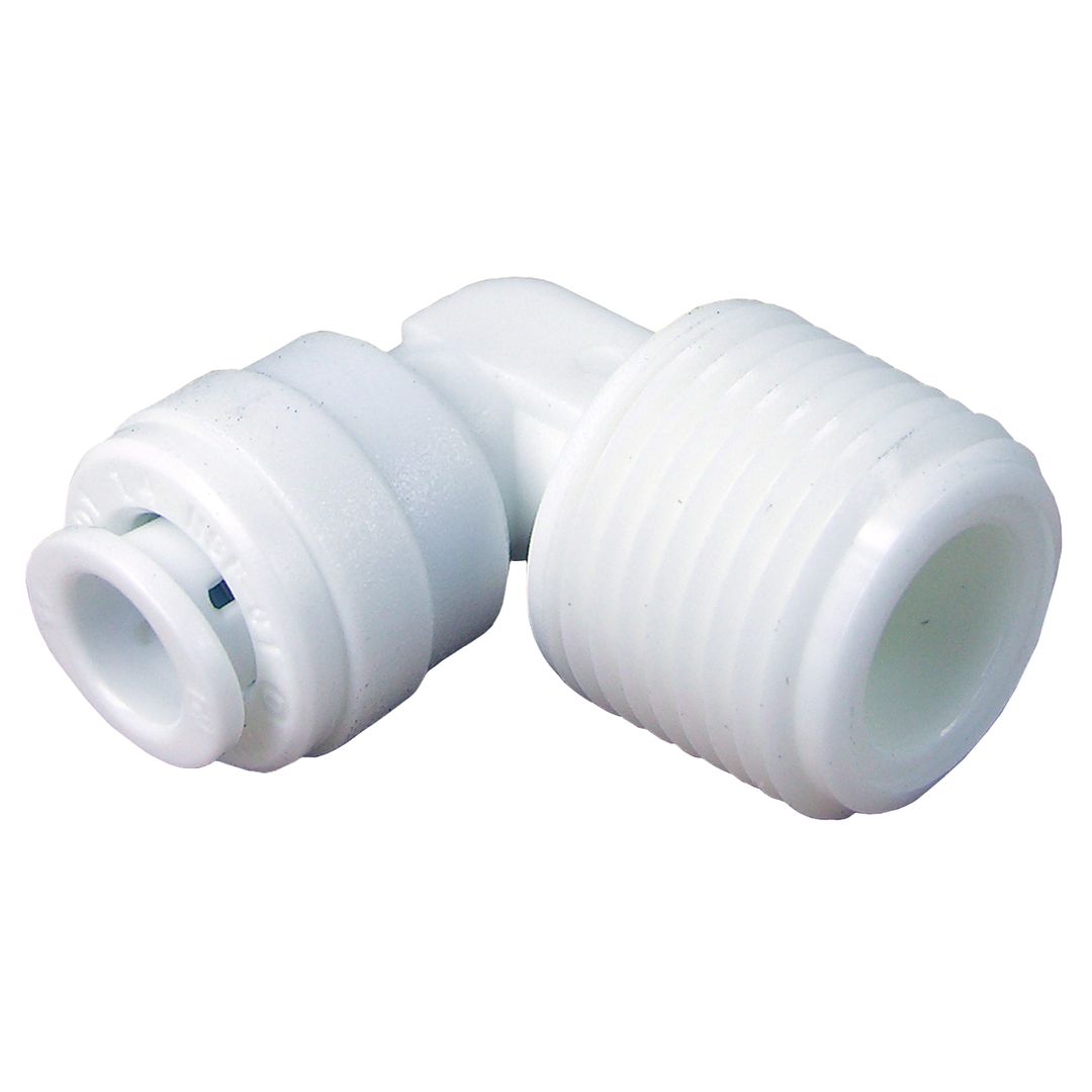 PLASTIC PUSH IN FITTING, 1/4" OD X 3/8" , TUBE X MALE PIPE THREAD 90 DEGREE ELBOW