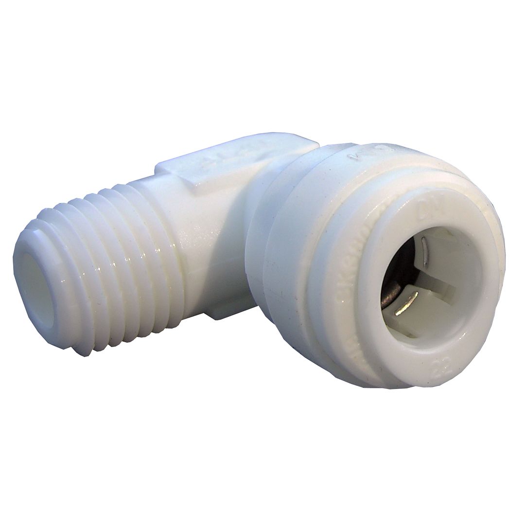 PLASTIC PUSH IN FITTING 3/8" OD X 1/4" TUBE X MALE PIPE THREAD 90 DEGREE ELBOW