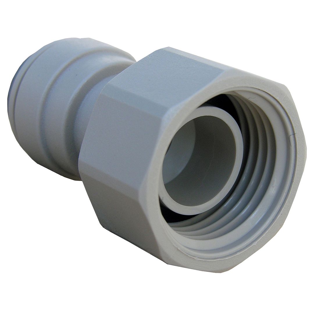 PLASTIC PUSH IN FITTING, 3/8" OD TUBE X 1/2" FEMALE PIPE THREAD FOR FAUCET CONNECTION