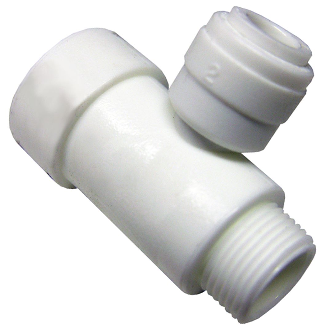 PLASTIC PUSH FITTING 3/8" FEMALE COMPRESSION X 3/8" MALE COMPRESSION X 1/4" OD OUTLET TEE