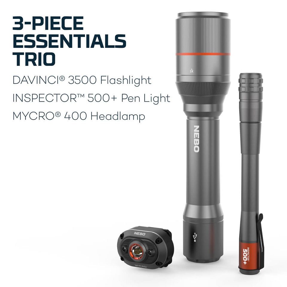 Nebo 3 Piece Rechargeable Essentials Kit